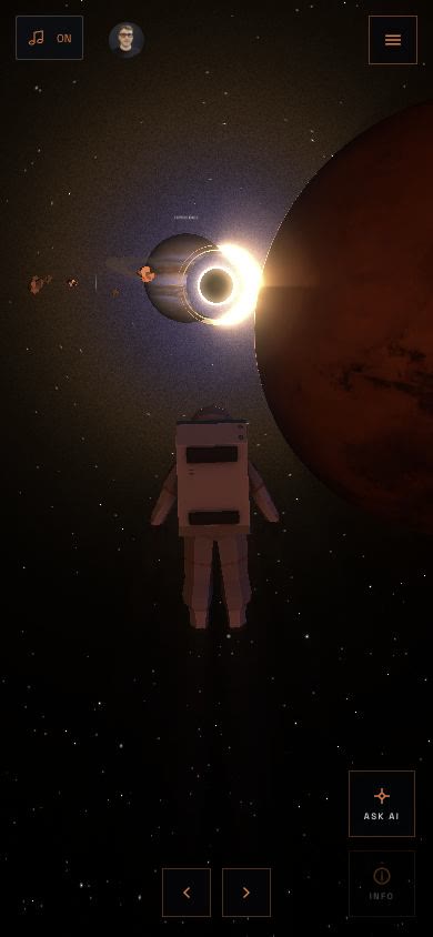 Matteo’s cockpit on mobile: astronaut, planets and game controls