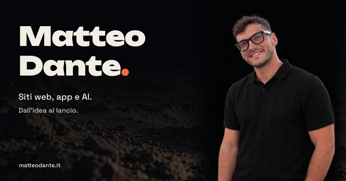 Copertina di matteodante.it con il ritratto approvato di Matteo e i suoi servizi
